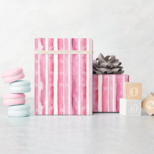 Papier Cadeau Anniversaire Fille Rose et Blanc Rayures