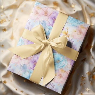 PAPIER CADEAU ANNIVERSAIRE FLORAL ROMANTIQUE PASTEL GIRLY