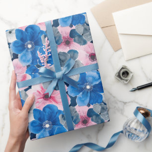 Papier Cadeau Anniversaire floral rose chic