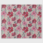 Papier Cadeau Anniversaire floral rose et rouge moderne (Plat)