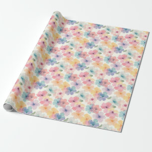 Papier Cadeau Anniversaire Floral sans couleur rose, jaune et bl