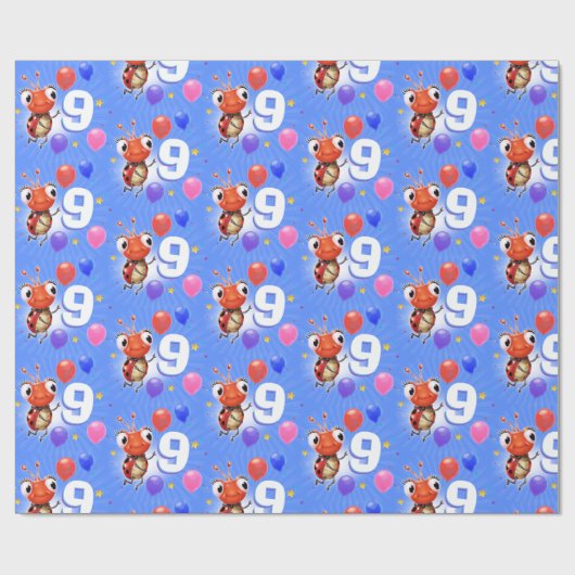Papier Cadeau Anniversaire Garçon ou fille âge 9 Ladybug papier  (Plat)