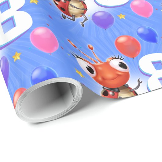 Papier Cadeau Anniversaire Garçon ou Fille d'âge 8 Ladybug papie (Coin rond)