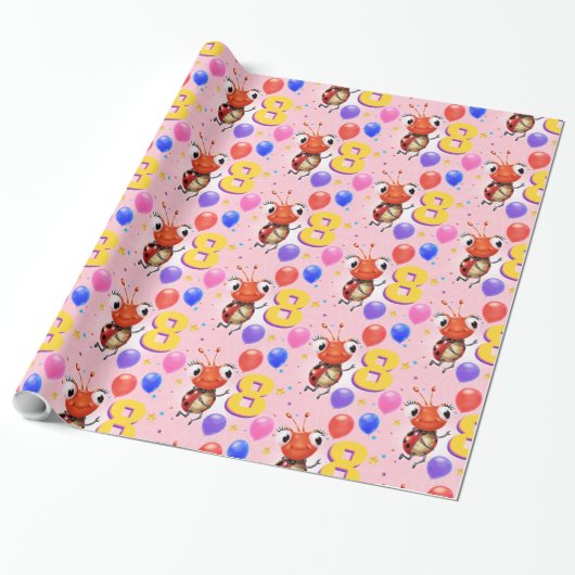 Papier Cadeau Anniversaire Garçon ou Fille d'âge 8 Ladybug papie (Déroulé)