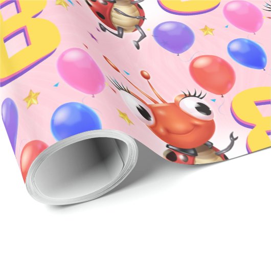 Papier Cadeau Anniversaire Garçon ou Fille d'âge 8 Ladybug papie (Coin rond)