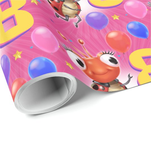 Papier Cadeau Anniversaire Garçon ou Fille d'âge 8 Ladybug papie (Coin rond)