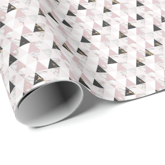 Papier cadeau anniversaire géométrique Marbre Rose (Coin rond)