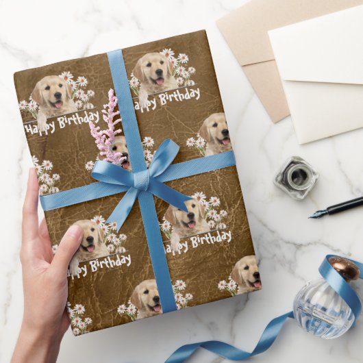 Papier Cadeau Anniversaire Golden Retriever en cuir (Cadeaux)