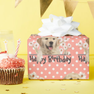 Papier Cadeau Anniversaire Golden Retriever en Pois