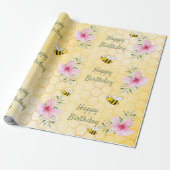 Papier Cadeau Anniversaire heureux bourdon abeilles fleur de nid (Déroulé)