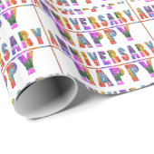 Papier Cadeau ANNIVERSAIRE HEUREUX : Graphique des TEXTES (Coin rond)