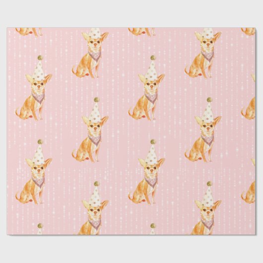 Papier Cadeau Anniversaire Jack Russell Chien Casquette de la fê (Plat)