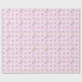 Papier Cadeau Anniversaire Licorne Rose Clair (Plat)