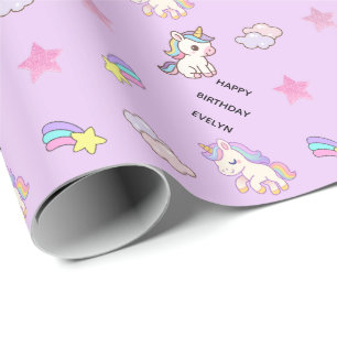 Papier Cadeau Anniversaire Licorne Violet Personnalisé