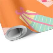 Papier Cadeau Anniversaire moderne orange girly (Coin rond)