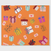 Papier Cadeau Anniversaire moderne orange girly (Plat)