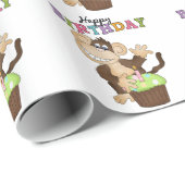Papier Cadeau Anniversaire Monkey fête papier d'emballage (Coin rond)