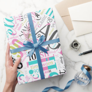 Papier Cadeau Anniversaire Mot Cloud 90 rose ID266