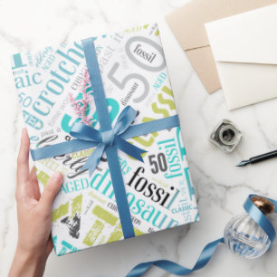 Papier Cadeau Anniversaire Mot Cloud Cinquante Bleu ID266