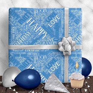 Papier Cadeau Anniversaire Mot Cloud Grand-père Blue ID276