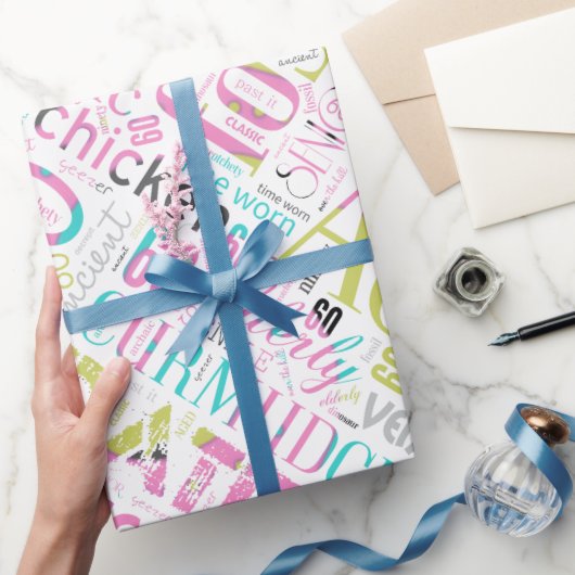 Papier Cadeau Anniversaire Mot Cloud Soixante rose ID266 (Cadeaux)