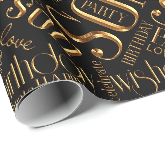 Papier Cadeau Anniversaire Mot Cloud Son Or ID272 (Coin rond)