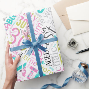 Papier Cadeau Anniversaire Mot Cloud Trente Pink ID266