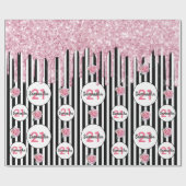 Papier Cadeau Anniversaire noir blanc rayures rose parties scint (Plat)