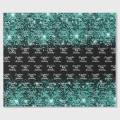 Papier Cadeau Anniversaire noir turquoise vert nom de la poussiè (Plat)