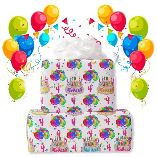 Papier Cadeau Anniversaire Nom de gâteau Ballons Personnaliser A