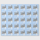 Papier Cadeau Anniversaire nommé de gris bleu de fou de train (Plat)