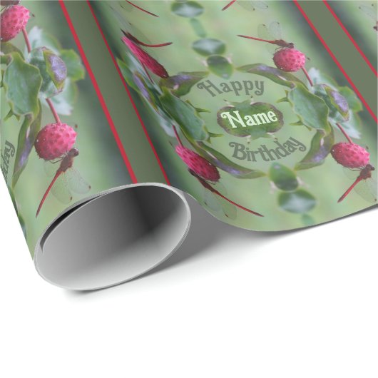 Papier Cadeau Anniversaire personnalisé de la libellule rouge (Coin rond)