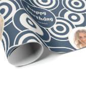 Papier Cadeau Anniversaire Photo Collage Cercles rétro Bleu fonc (Coin rond)