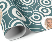 Papier Cadeau Anniversaire Photo Collage Retro Cercles Turquoise (Coin rond)