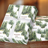 Papier Cadeau Anniversaire Pine Tree Forest Nom vert
