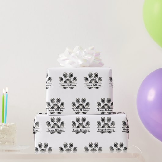Papier Cadeau Anniversaire Plaid Empreinte de patte sur blanc (Cadeaux de fête)