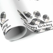 Papier Cadeau Anniversaire Plaid Empreinte de patte sur blanc (Coin rond)