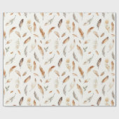 Papier Cadeau Anniversaire Plumes Boho Crème (Plat)