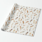 Papier Cadeau Anniversaire Plumes Boho Crème (Déroulé)