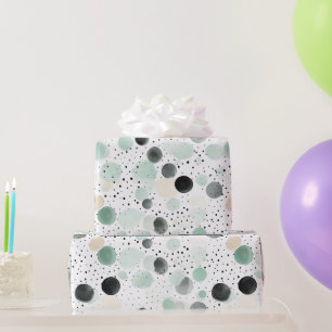 Papier Cadeau Anniversaire Points Crème Noire Menthe Fantaisiste