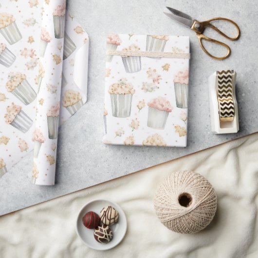 Papier Cadeau Anniversaire Popcorn Jaune Rose (Artisanat)