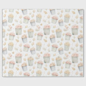 Papier Cadeau Anniversaire Popcorn Jaune Rose (Plat)