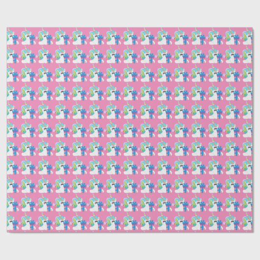 Papier Cadeau Anniversaire Présent Unicorn filles emballage papi (Plat)