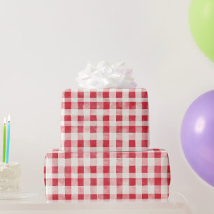 Papier Cadeau Anniversaire Rayures à Carreaux Rouges Crème