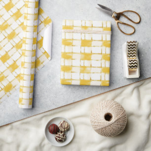 Papier Cadeau Anniversaire Rayures Carreaux Blanc Or Jaune