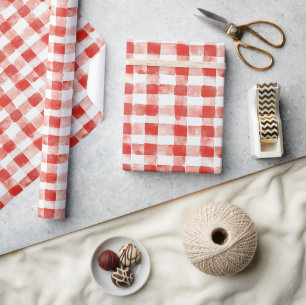 Papier Cadeau Anniversaire Rayures Carreaux Rouges Blancs