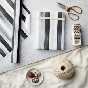 Papier Cadeau Anniversaire Rayures Noir Gris Blanc