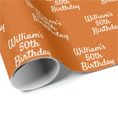 Papier Cadeau Anniversaire rétro nom orange (Coin rond)