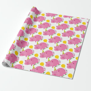 Papier Cadeau Anniversaire rose de porc