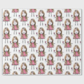 Papier Cadeau Anniversaire Stick Girl Avec Vin (Plat)